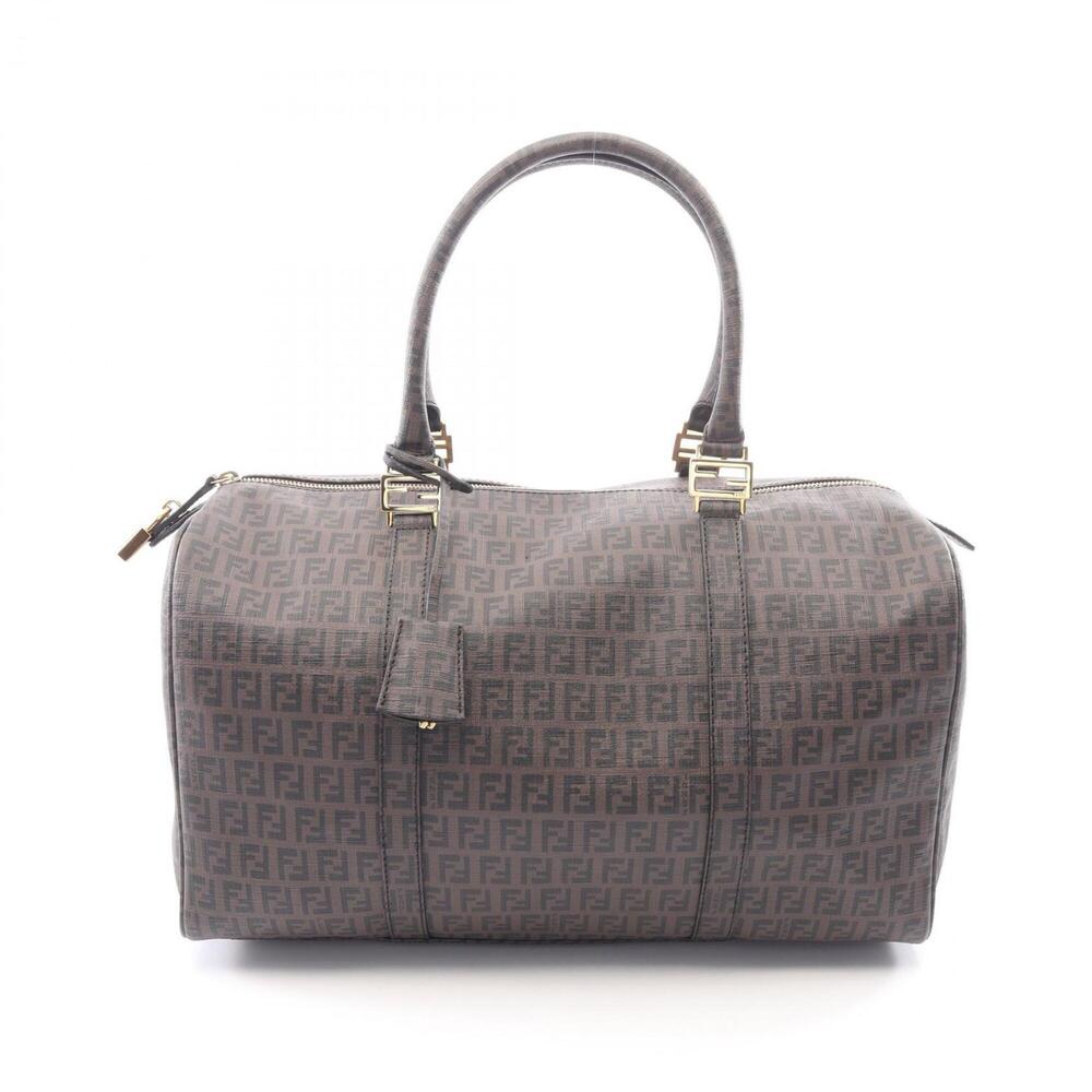 Fendi Zucchino Boston Bag Handbag, Coated Canvas, Men's & Women's, Brown, 8BL099